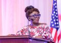Minister for Tourism, Culture and Creative Arts Abla Dzifa Gomashie speaking at a lectern