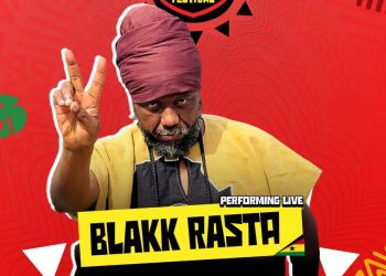 Official Ghana Jamaica Homecoming Festival flyer showing Blakk Rasta performing live on 5 December 2026 at Legon Sports Stadium