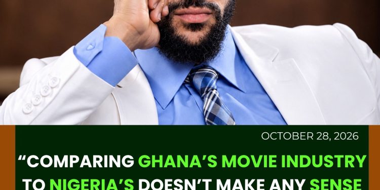 Actor Majid Michel with a quote saying comparing Ghana's movie industry to Nigeria's doesn't make sense