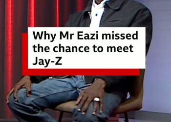 Mr Eazi seated in the BBC Focus on Africa studio during his interview about Jay-Z