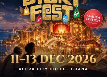 Official StoryFest Ghana flyer: 11-13 December 2026, Accra City Hotel, endorsed by the Ghana Tourism Authority