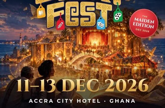 Official StoryFest Ghana flyer: 11-13 December 2026, Accra City Hotel, endorsed by the Ghana Tourism Authority